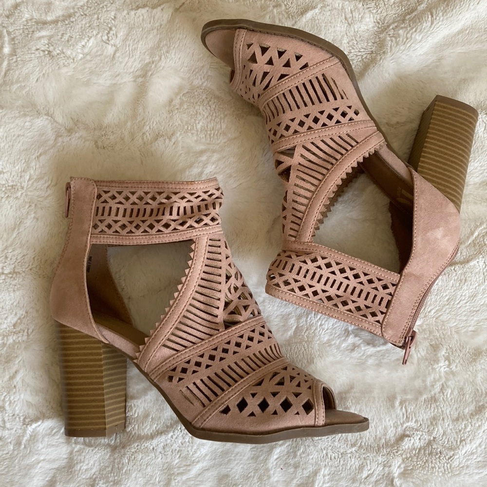 Blush Caged Perforated Open Toe Ankle Bootie